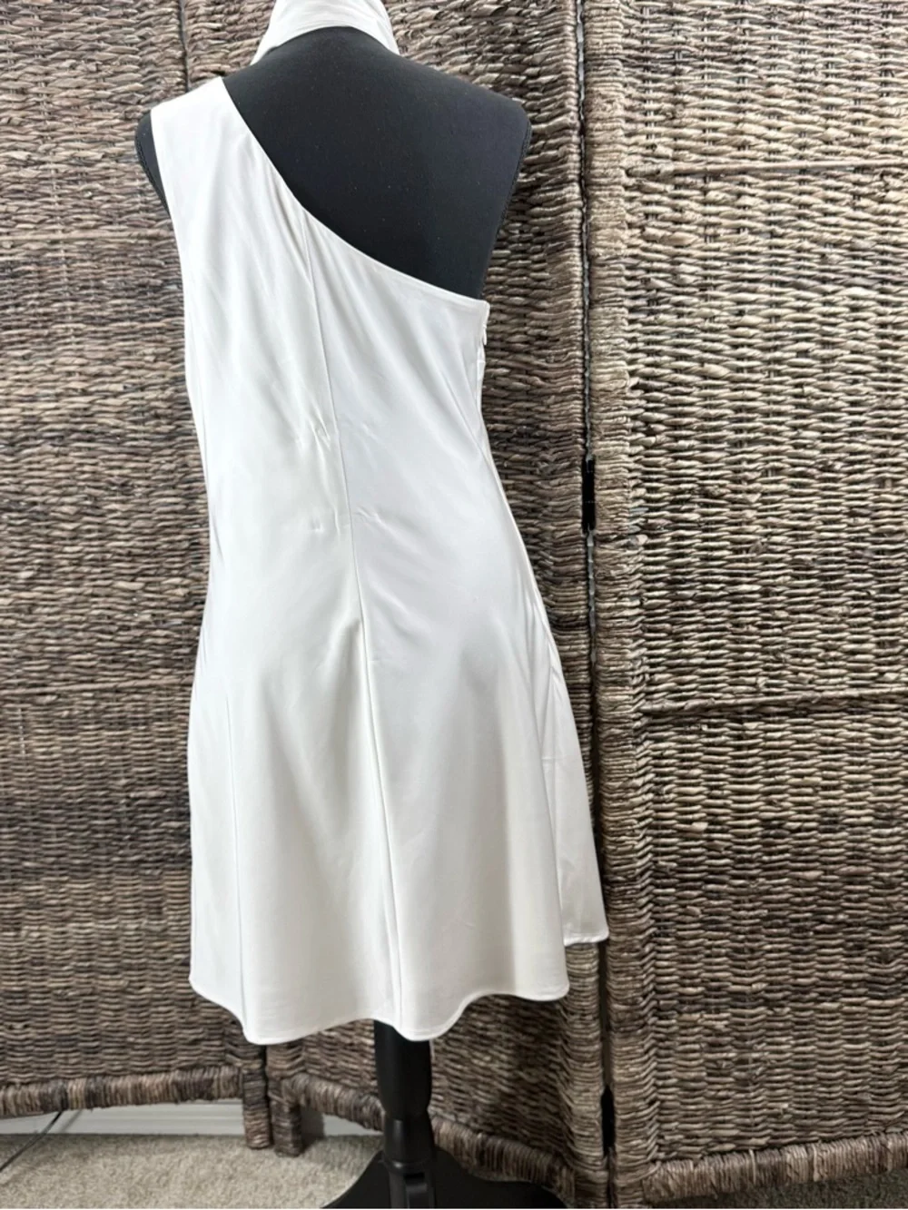 Abercrombie & Fitch One-Shoulder White Fringe-Scarf Cocktail Club Wedding Dress - Picture 6 of 14